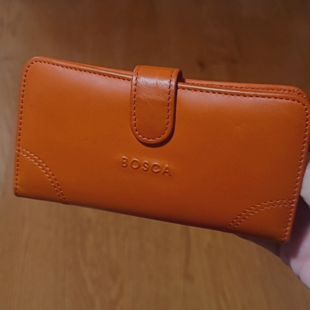BOSCA Nappa Vitello leather dark Orange Slim Wallet Snap Closure
